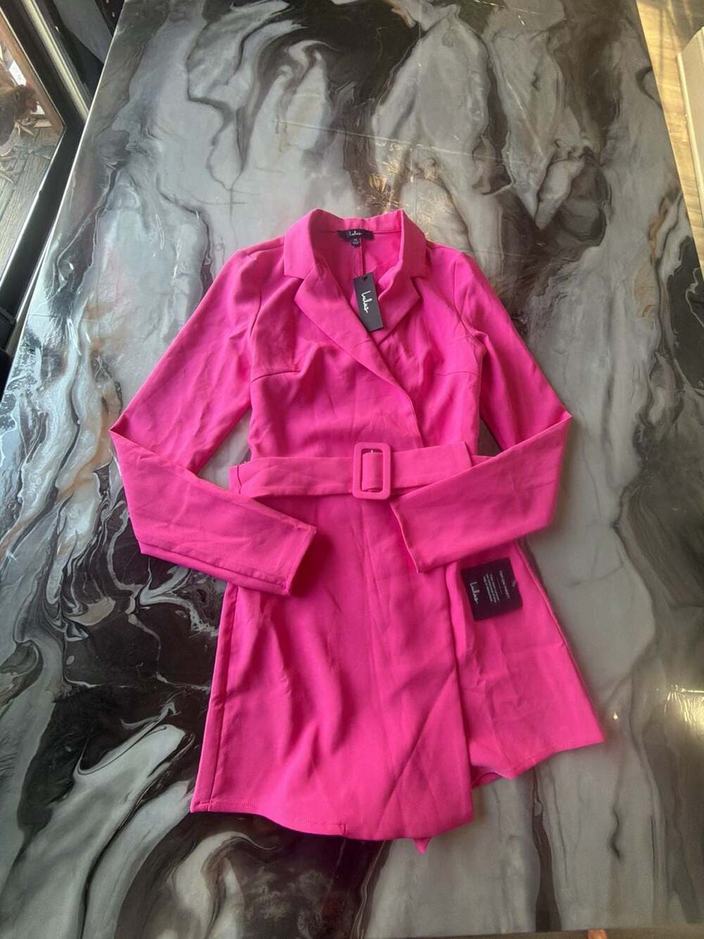 Lulus Hot Pink Long Sleeve Blazer Romper with Belt